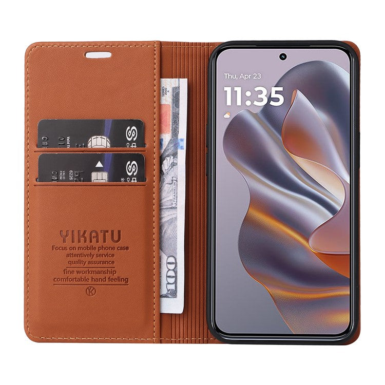 YIKATU YK-001 For Motorola Moto G55 5G Case Stand Leather Phone Cover Strong Magnetic Closure - Brown