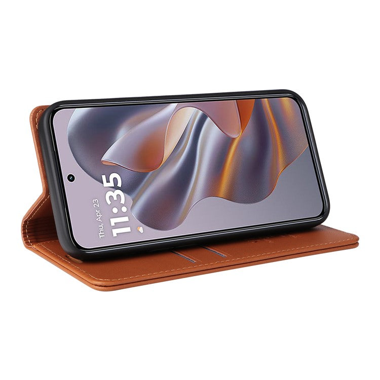 YIKATU YK-001 For Motorola Moto G55 5G Case Stand Leather Phone Cover Strong Magnetic Closure - Brown