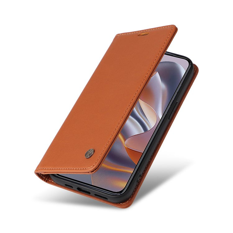 YIKATU YK-001 For Motorola Moto G55 5G Case Stand Leather Phone Cover Strong Magnetic Closure - Brown