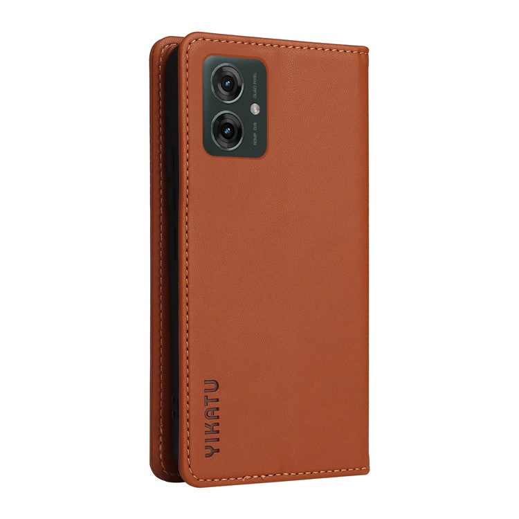 YIKATU YK-001 For Motorola Moto G55 5G Case Stand Leather Phone Cover Strong Magnetic Closure - Brown