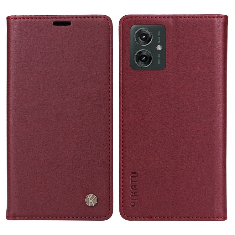 YIKATU YK-001 For Motorola Moto G55 5G Case Stand Leather Phone Cover Strong Magnetic Closure - Wine Red