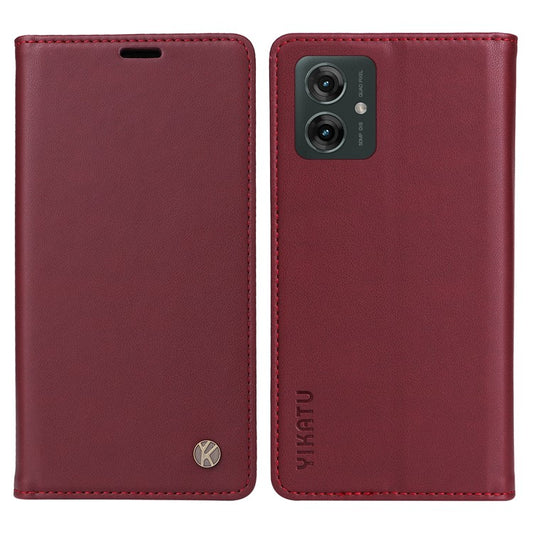 YIKATU YK-001 For Motorola Moto G55 5G Case Stand Leather Phone Cover Strong Magnetic Closure - Wine Red