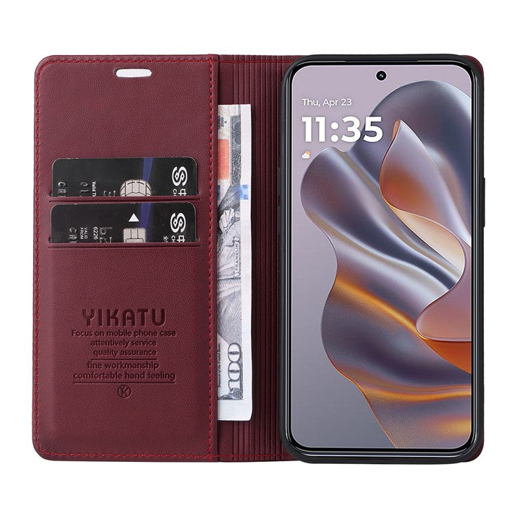 YIKATU YK-001 For Motorola Moto G55 5G Case Stand Leather Phone Cover Strong Magnetic Closure - Wine Red