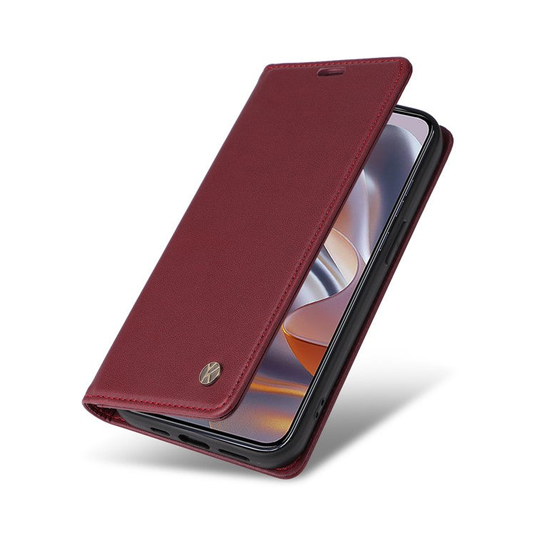 YIKATU YK-001 For Motorola Moto G55 5G Case Stand Leather Phone Cover Strong Magnetic Closure - Wine Red