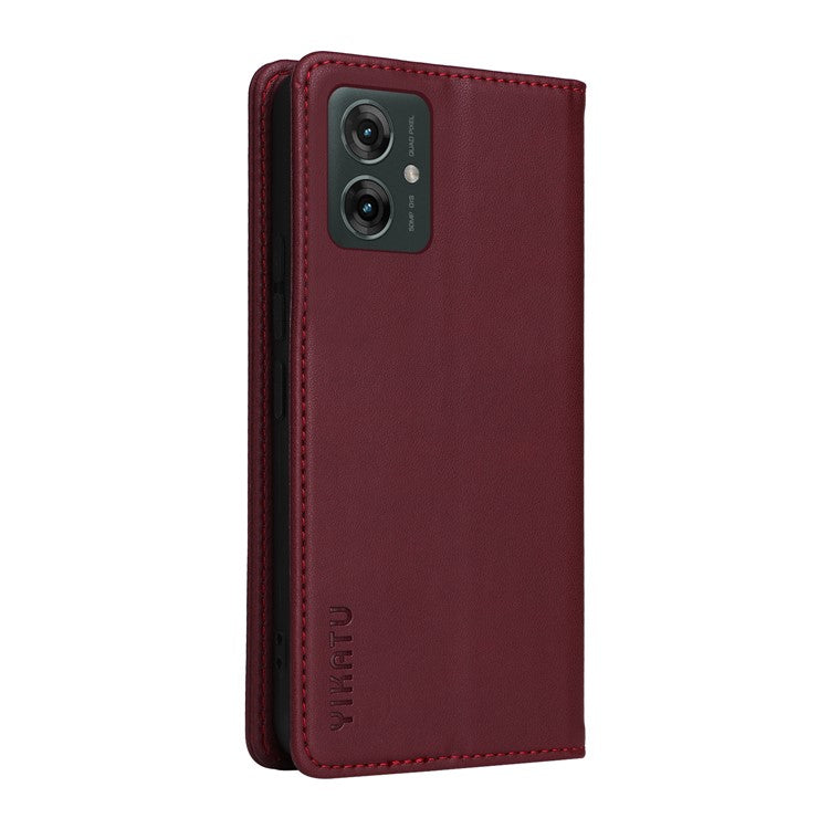 YIKATU YK-001 For Motorola Moto G55 5G Case Stand Leather Phone Cover Strong Magnetic Closure - Wine Red
