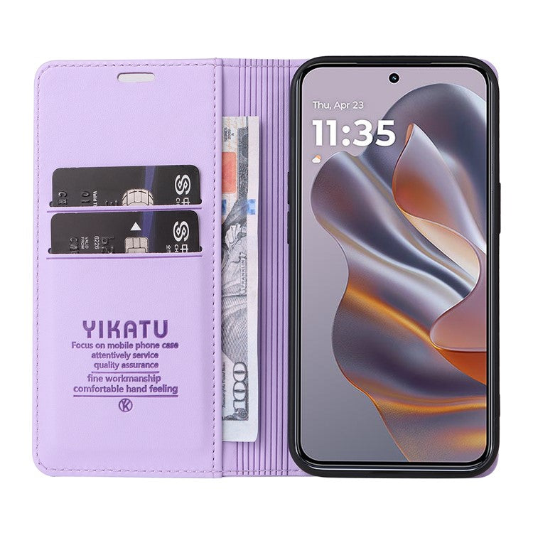 YIKATU YK-001 For Motorola Moto G55 5G Case Stand Leather Phone Cover Strong Magnetic Closure - Light Purple