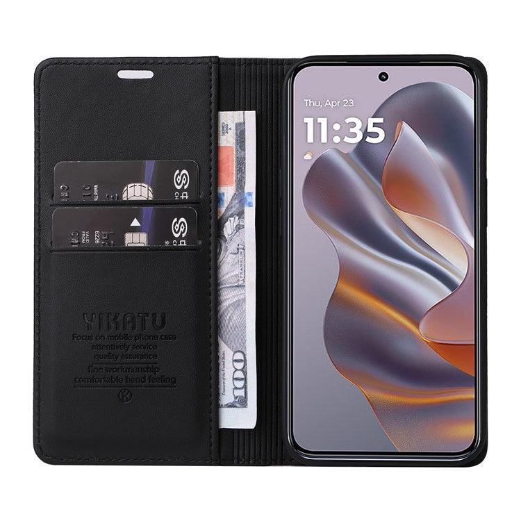YIKATU YK-001 For Motorola Moto G55 5G Case Stand Leather Phone Cover Strong Magnetic Closure - Black