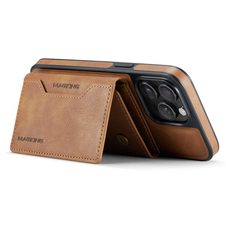 MAGKING K2 Series For iPhone 14 Pro Case Compatible with MagSafe PC+TPU+PU Leather RFID Blocking Phone Cover with Wallet - Brown