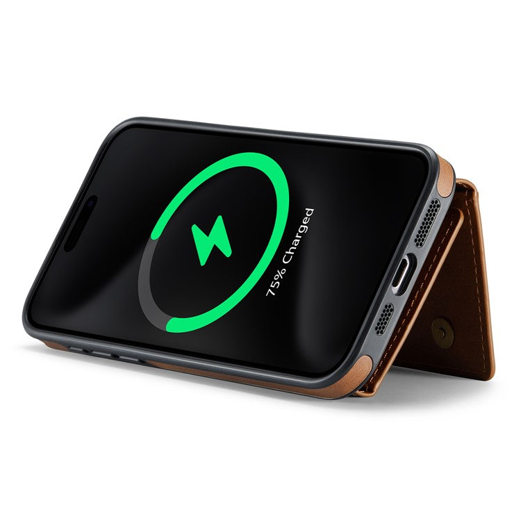 MAGKING K2 Series For iPhone 14 Pro Case Compatible with MagSafe PC+TPU+PU Leather RFID Blocking Phone Cover with Wallet - Brown