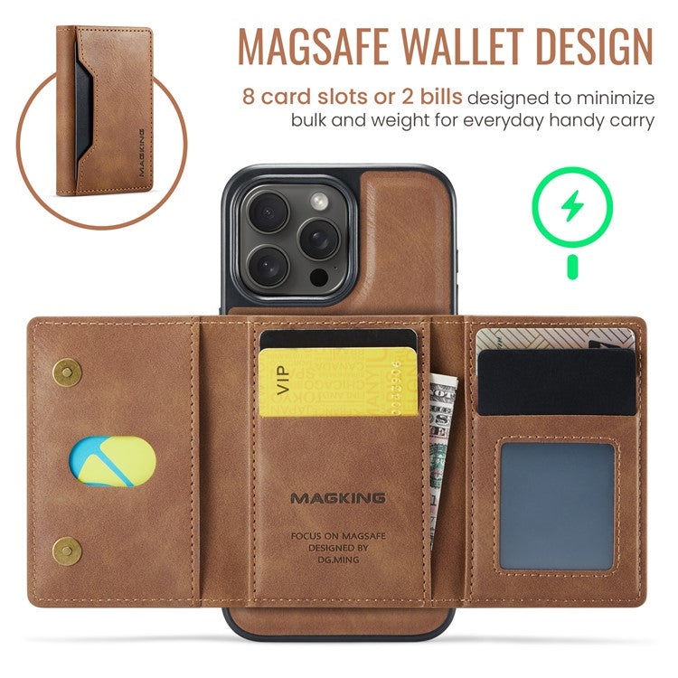 MAGKING K2 Series For iPhone 14 Pro Case Compatible with MagSafe PC+TPU+PU Leather RFID Blocking Phone Cover with Wallet - Brown