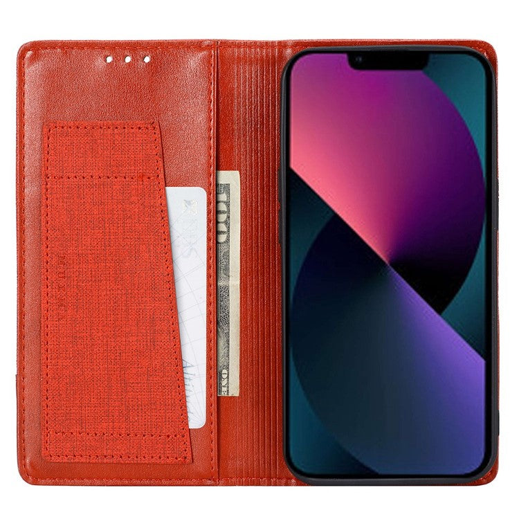 MUXMA MX109 PU Leather Wallet Case for iPhone 14, RFID Blocking Magnetic Auto-absorbed Stand Phone Cover - Red