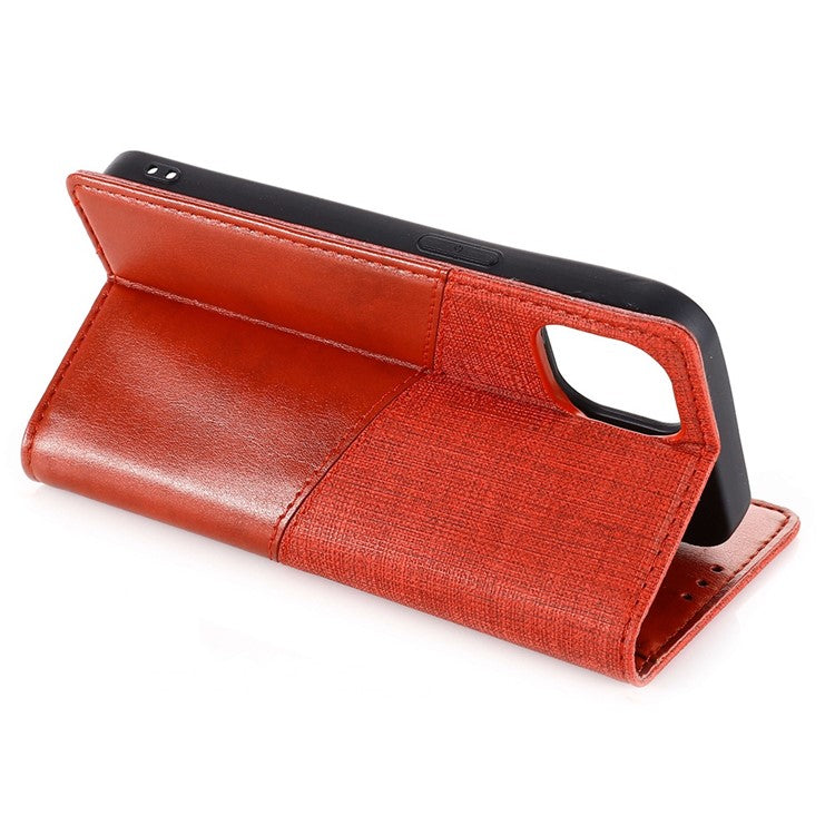 MUXMA MX109 PU Leather Wallet Case for iPhone 14, RFID Blocking Magnetic Auto-absorbed Stand Phone Cover - Red