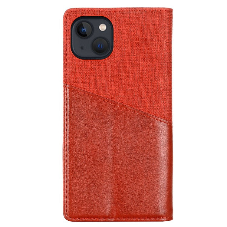 MUXMA MX109 PU Leather Wallet Case for iPhone 14, RFID Blocking Magnetic Auto-absorbed Stand Phone Cover - Red