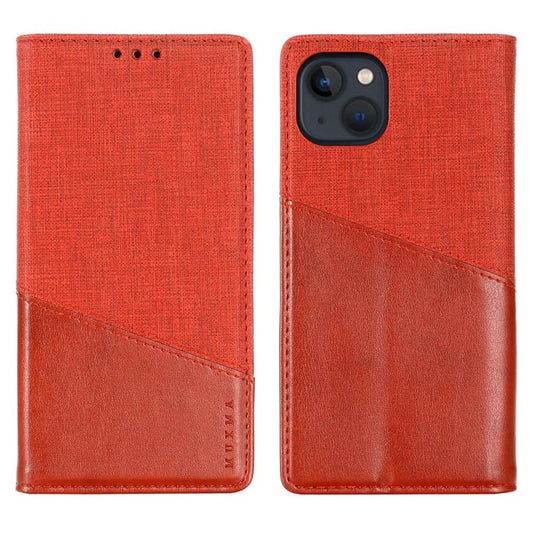 MUXMA MX109 Wallet Stand Case for iPhone 14 Plus, Magnetic Auto-absorbed PU Leather Phone Cover with RFID Blocking Function - Red