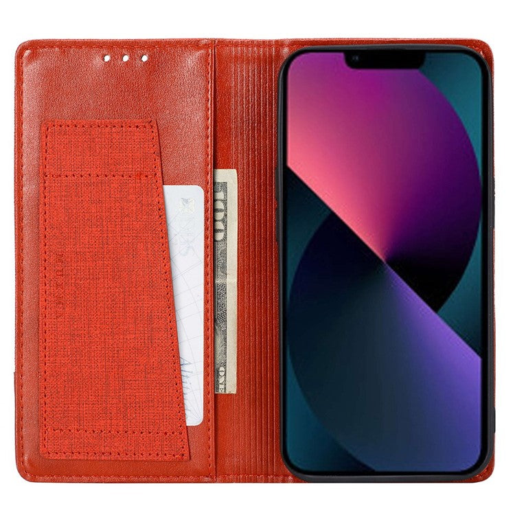 MUXMA MX109 Wallet Stand Case for iPhone 14 Plus, Magnetic Auto-absorbed PU Leather Phone Cover with RFID Blocking Function - Red