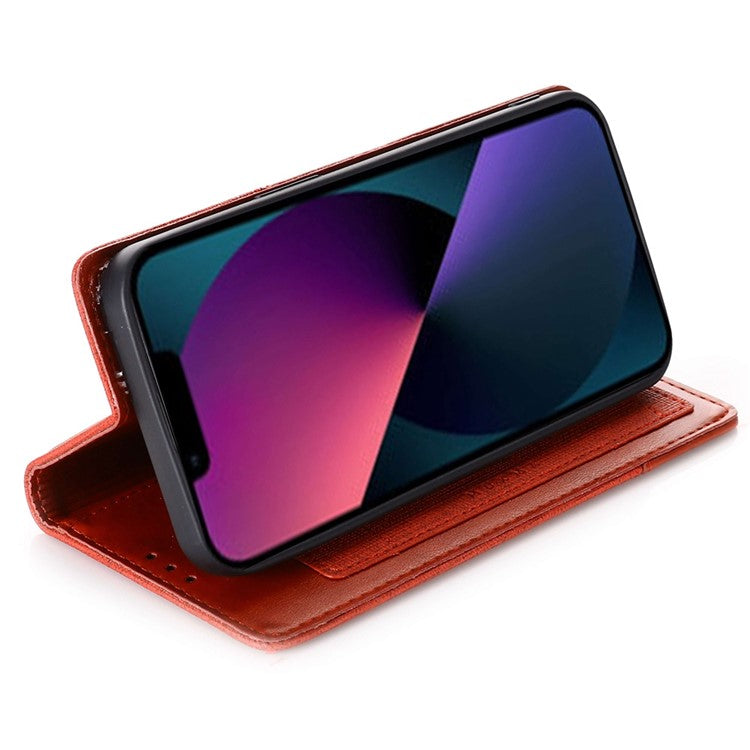 MUXMA MX109 Wallet Stand Case for iPhone 14 Plus, Magnetic Auto-absorbed PU Leather Phone Cover with RFID Blocking Function - Red