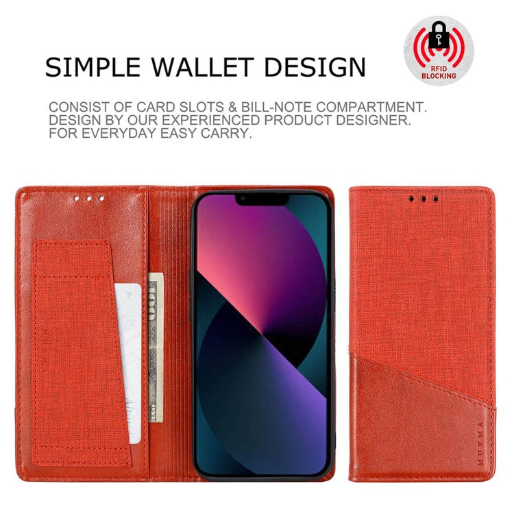 MUXMA MX109 Wallet Stand Case for iPhone 14 Plus, Magnetic Auto-absorbed PU Leather Phone Cover with RFID Blocking Function - Red