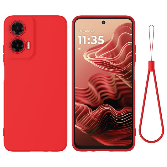 For Motorola Moto G35 5G Case Liquid Silicone Anti-Scratch Phone Cover with Hand Strap - Red