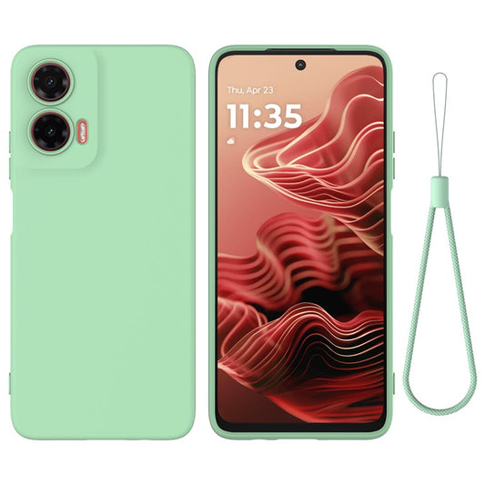 For Motorola Moto G35 5G Case Liquid Silicone Anti-Scratch Phone Cover with Hand Strap - Green