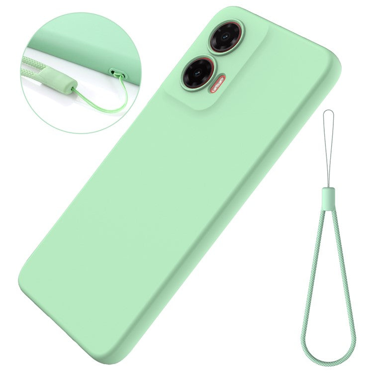 For Motorola Moto G35 5G Case Liquid Silicone Anti-Scratch Phone Cover with Hand Strap - Green