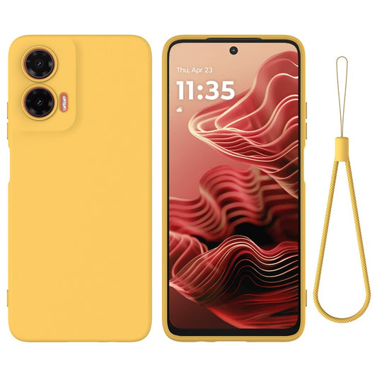 For Motorola Moto G35 5G Case Liquid Silicone Anti-Scratch Phone Cover with Hand Strap - Yellow