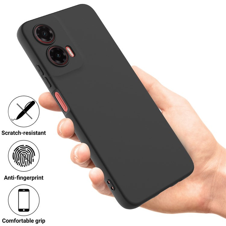 For Motorola Moto G35 5G Case Liquid Silicone Anti-Scratch Phone Cover with Hand Strap - Black