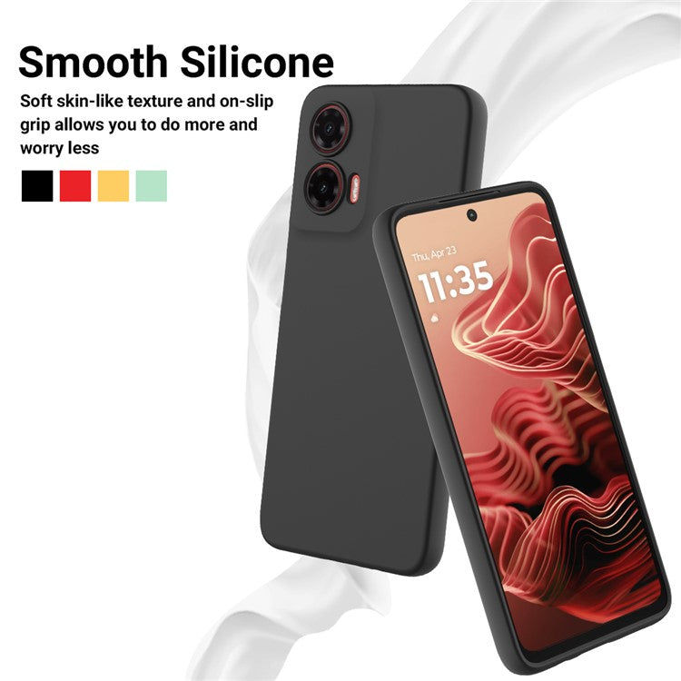 For Motorola Moto G35 5G Case Liquid Silicone Anti-Scratch Phone Cover with Hand Strap - Black