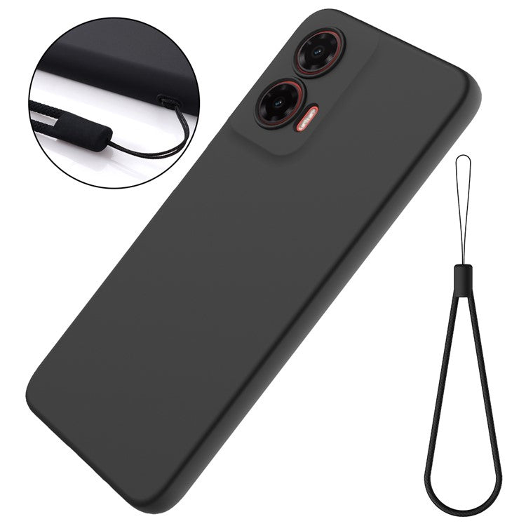 For Motorola Moto G35 5G Case Liquid Silicone Anti-Scratch Phone Cover with Hand Strap - Black