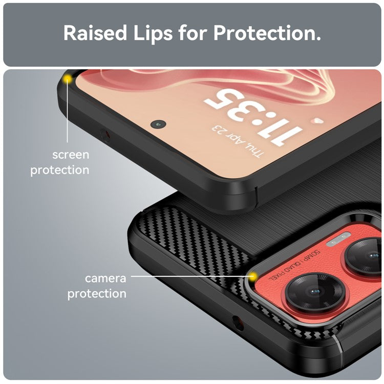 For Motorola Moto G35 5G Case Carbon Fiber Texture TPU Brushed Phone Cover - Black