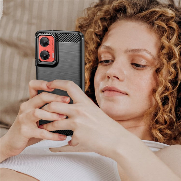 For Motorola Moto G35 5G Case Carbon Fiber Texture TPU Brushed Phone Cover - Black