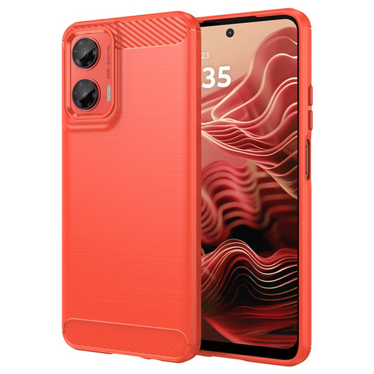 For Motorola Moto G35 5G Case Carbon Fiber Texture TPU Brushed Phone Cover - Red