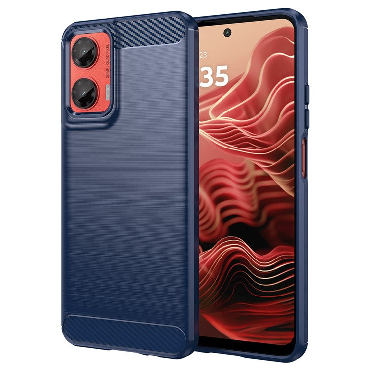 For Motorola Moto G35 5G Case Carbon Fiber Texture TPU Brushed Phone Cover - Blue