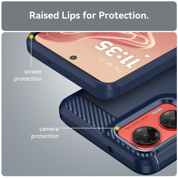 For Motorola Moto G35 5G Case Carbon Fiber Texture TPU Brushed Phone Cover - Blue