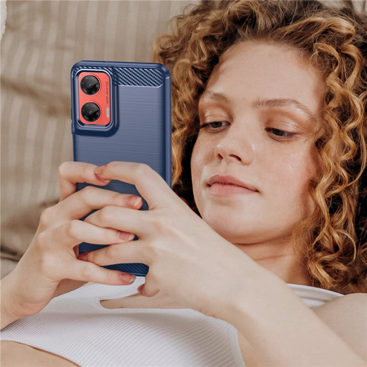 For Motorola Moto G35 5G Case Carbon Fiber Texture TPU Brushed Phone Cover - Blue