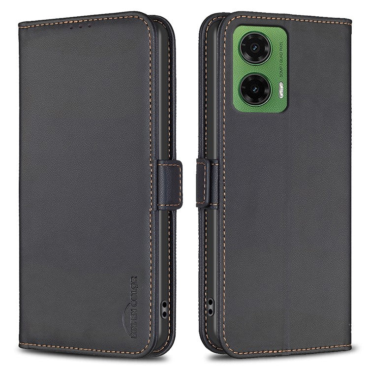 BINFEN COLOR BF31 For Motorola Moto G35 5G Case PU Leather Flip Folio Phone Wallet Cover - Black