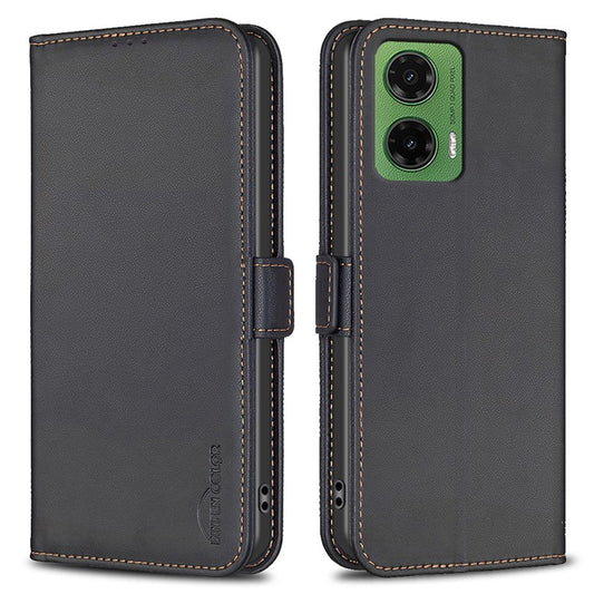 BINFEN COLOR BF31 For Motorola Moto G35 5G Case PU Leather Flip Folio Phone Wallet Cover - Black