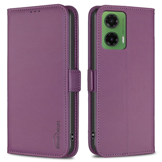BINFEN COLOR BF31 For Motorola Moto G35 5G Case PU Leather Flip Folio Phone Wallet Cover - Dark Purple