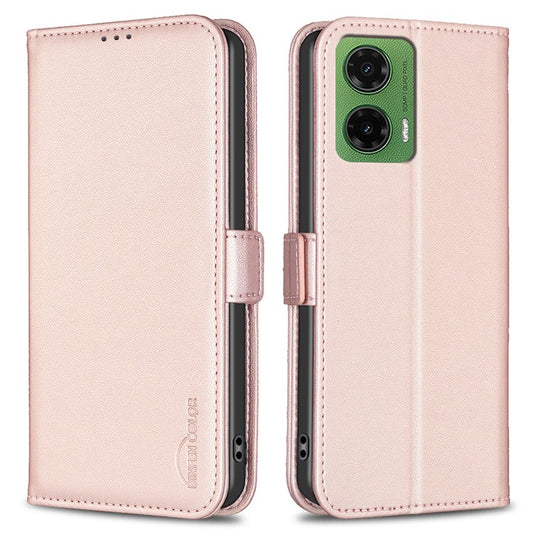 BINFEN COLOR BF31 For Motorola Moto G35 5G Case PU Leather Flip Folio Phone Wallet Cover - Pink