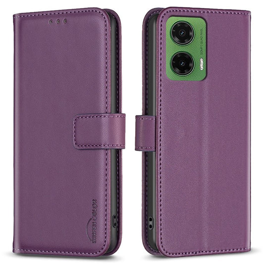 BINFEN COLOR BF17 For Motorola Moto G35 5G Case Wallet Folio Flip Leather Cover - Dark Purple