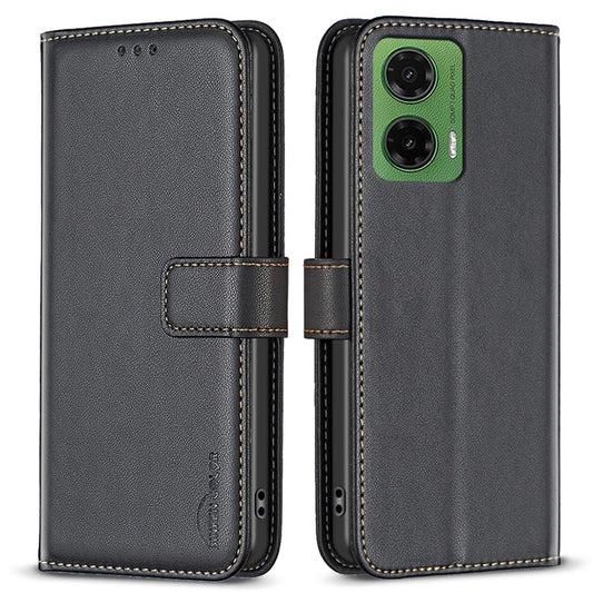 BINFEN COLOR BF17 For Motorola Moto G35 5G Case Wallet Folio Flip Leather Cover - Black
