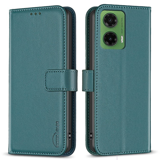 BINFEN COLOR BF17 For Motorola Moto G35 5G Case Wallet Folio Flip Leather Cover - Green