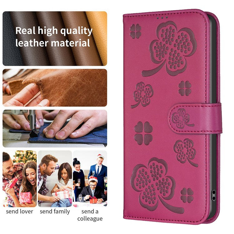 For Motorola Moto G35 5G Case Clover Pattern Wallet Stand View Leather Phone Cover - Rose