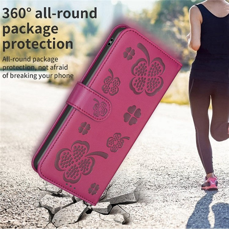 For Motorola Moto G35 5G Case Clover Pattern Wallet Stand View Leather Phone Cover - Rose