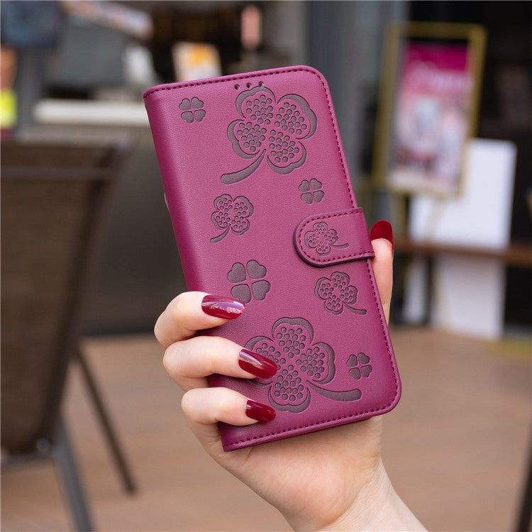 For Motorola Moto G35 5G Case Clover Pattern Wallet Stand View Leather Phone Cover - Rose