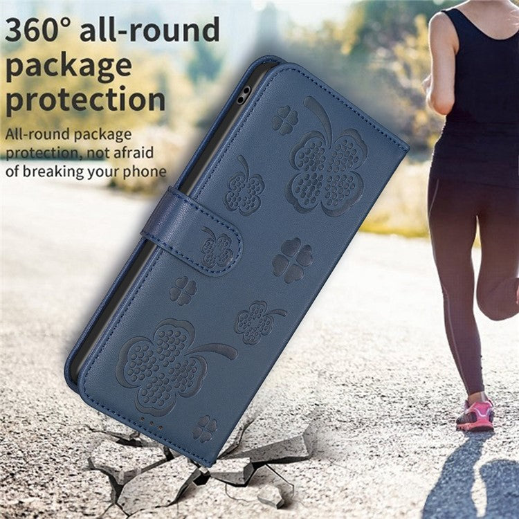 For Motorola Moto G35 5G Case Clover Pattern Wallet Stand View Leather Phone Cover - Blue