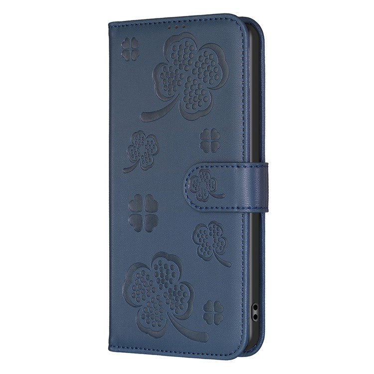 For Motorola Moto G35 5G Case Clover Pattern Wallet Stand View Leather Phone Cover - Blue