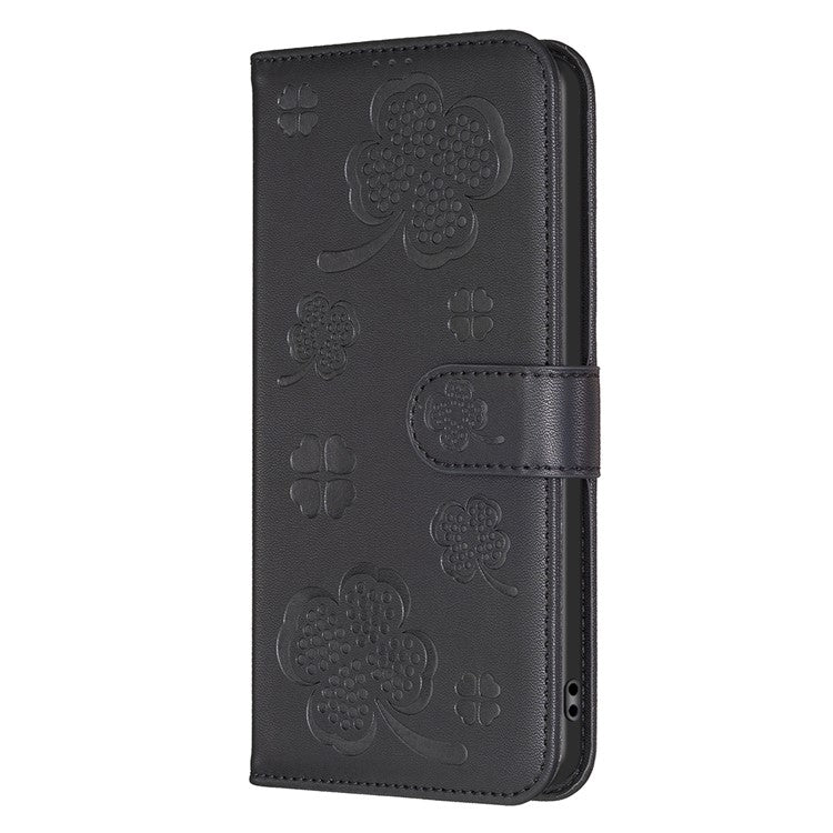 For Motorola Moto G35 5G Case Clover Pattern Wallet Stand View Leather Phone Cover - Black