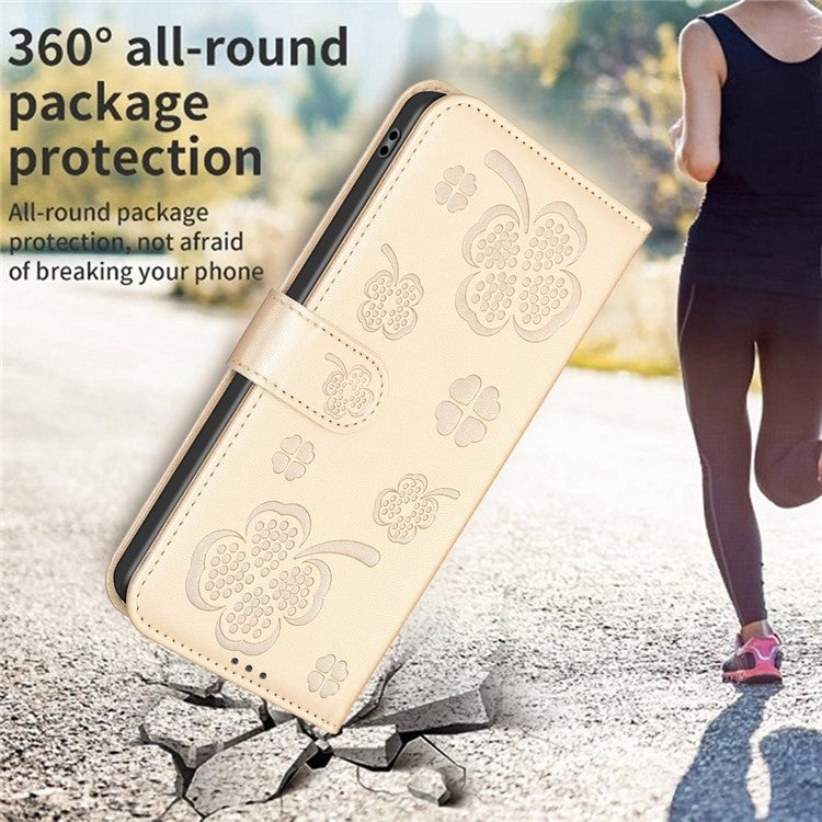 For Motorola Moto G35 5G Case Clover Pattern Wallet Stand View Leather Phone Cover - Gold