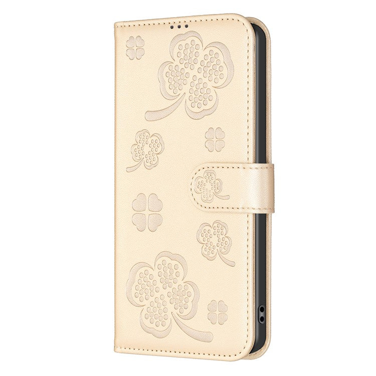 For Motorola Moto G35 5G Case Clover Pattern Wallet Stand View Leather Phone Cover - Gold