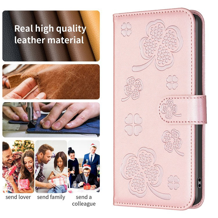 For Motorola Moto G35 5G Case Clover Pattern Wallet Stand View Leather Phone Cover - Pink